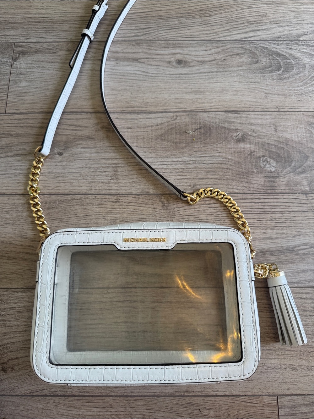 Michael Kors Camera Bag game day festival clear white gold Crossbody